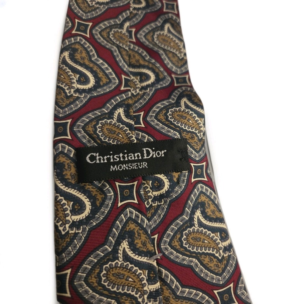 Christian Dior Monsieur Silk Tie Burgundy Paisley Geometric Vintage Men's... - Picture 2 of 5